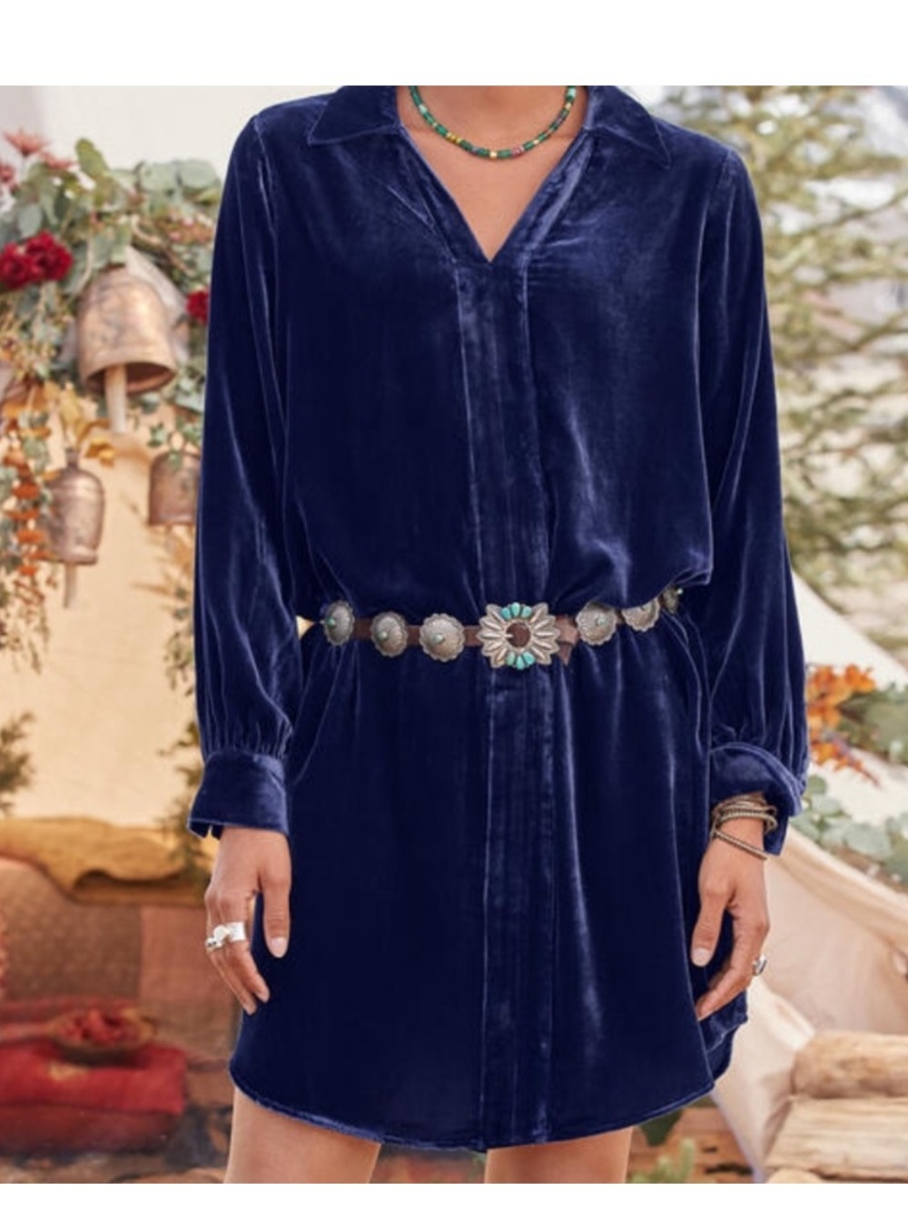 SUNDANCE Hendrix Velvet Shirt Dress
Blue Size Large